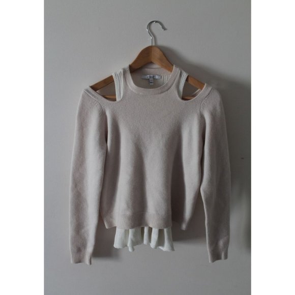 10 Crosby Derek Lam Layered Cold Shoulder Sweater Cream White Size XS Wool - Picture 3 of 6